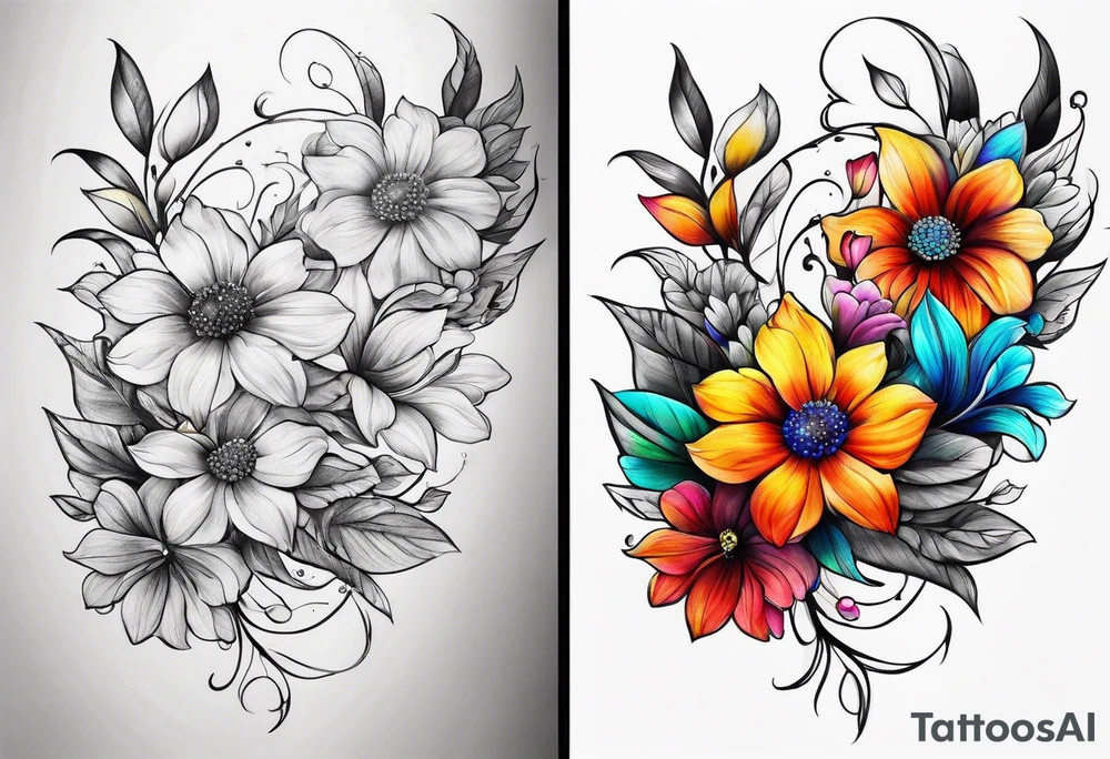 Collarbone tattoo of bright colorful flowers tattoo idea