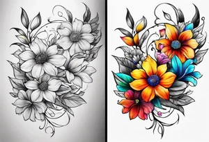 Collarbone tattoo of bright colorful flowers tattoo idea