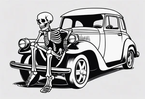 A skeleton sitting in a car drinking a beer tattoo idea