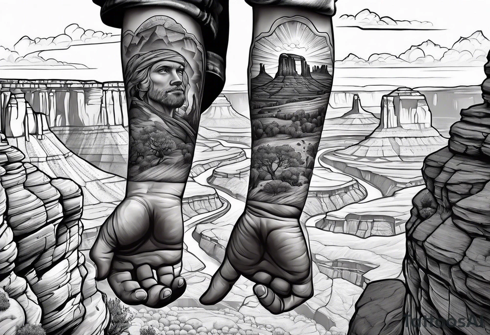 Forearm vertical, canyonlands national park, male hiker, female hiker tattoo idea