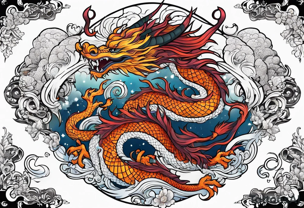 Japanese Dragon cute, celestial, cross tattoo idea
