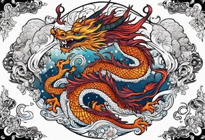 Japanese Dragon cute, celestial, cross tattoo idea