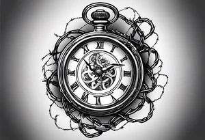 Stop watch tattoo with barbed wire. Small piece that would go on side of neck tattoo idea