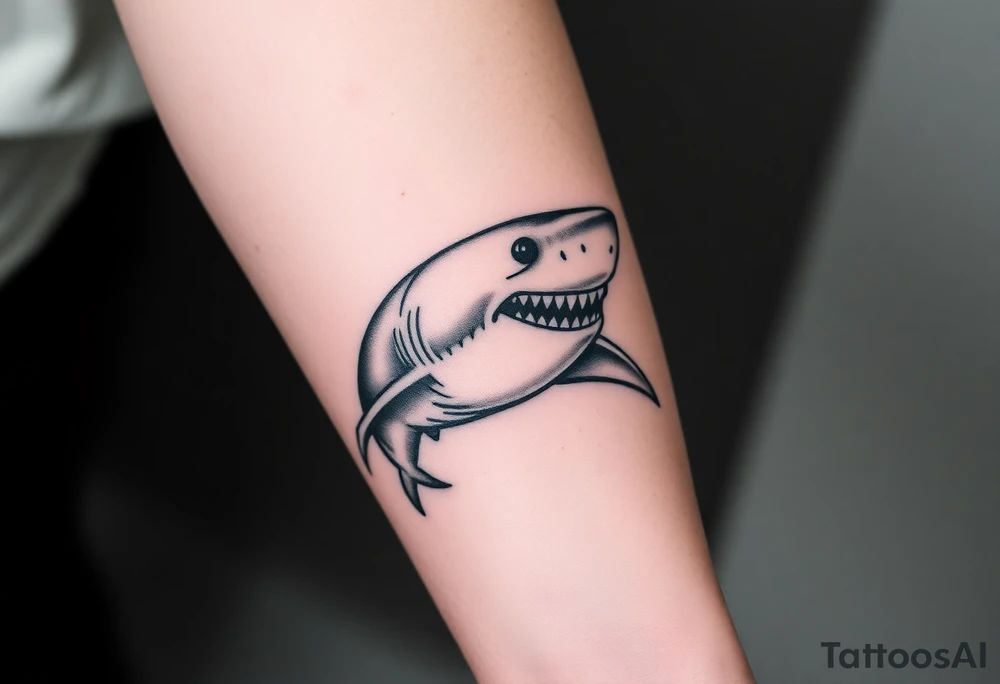 Masculine strong great white shark flowing forward in water tattoo idea