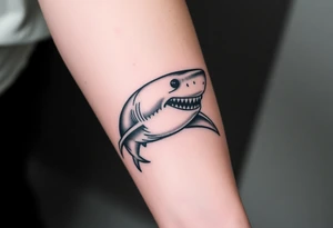 Masculine strong great white shark flowing forward in water tattoo idea