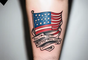 American patriotic forearm tattoo that includes the American flag, the phrase "We The People", and the phrase "Don't Tread on Me" tattoo idea