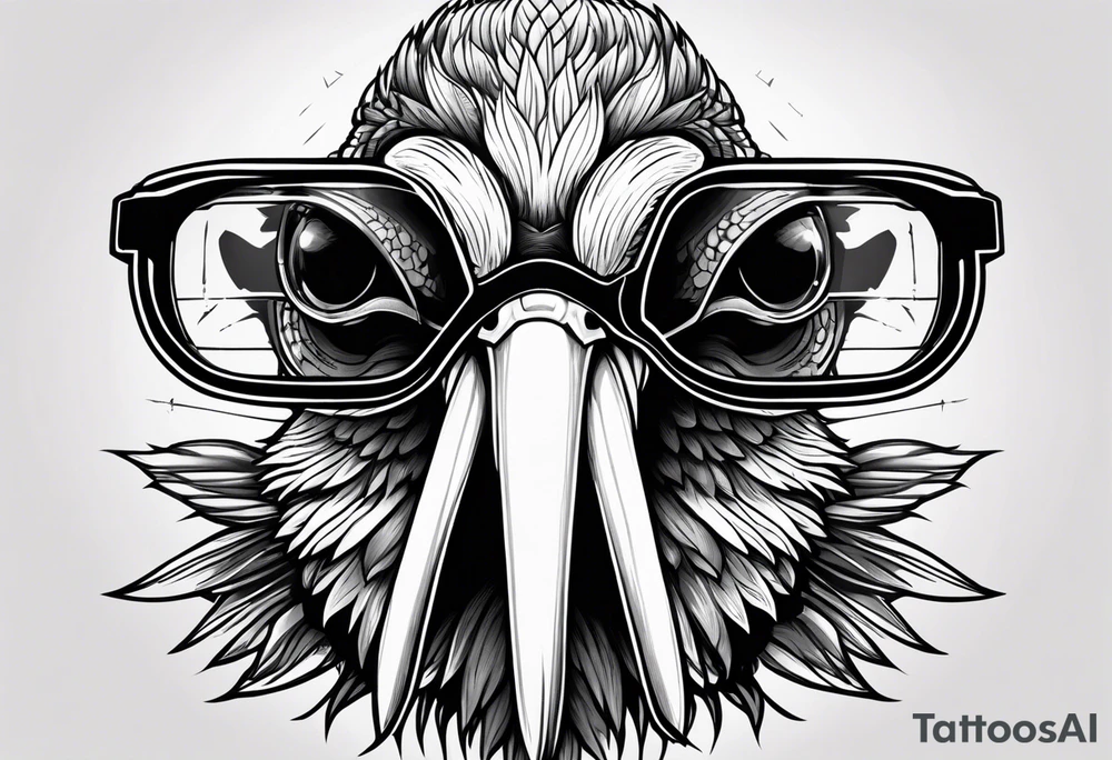 angry pelican wearing goggles tattoo idea