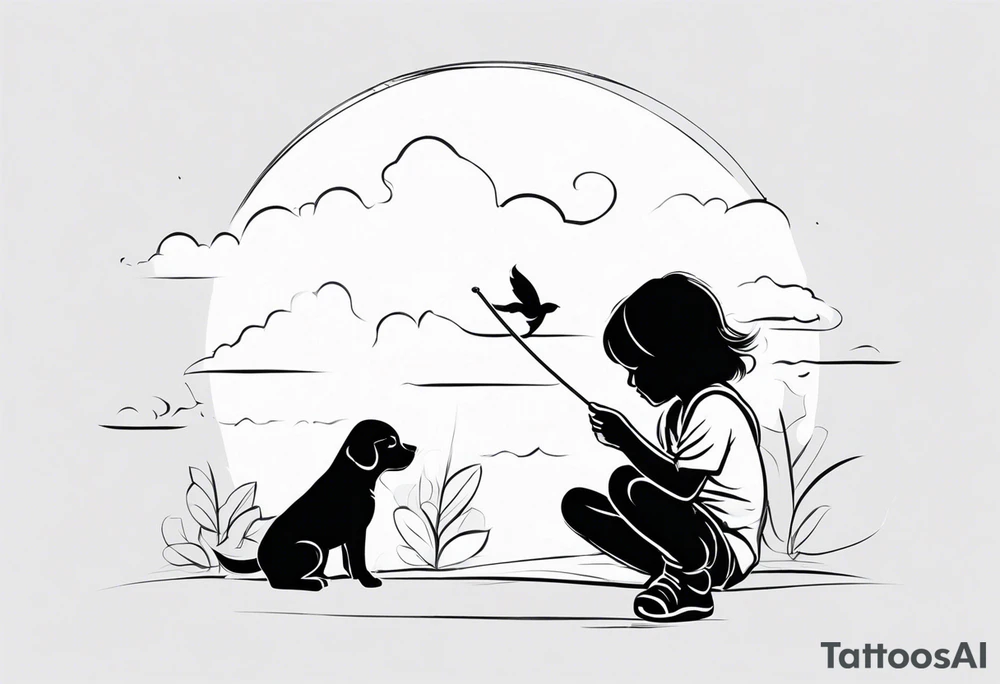 child playing happily with puppy tattoo idea