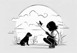 child playing happily with puppy tattoo idea