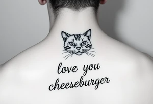 A cat saying “I love you cheeseburger” tattoo idea