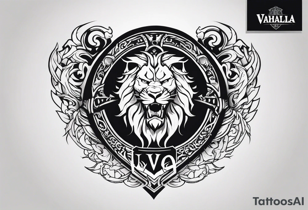 Valhalla sword shield lion dragon tattoo idea