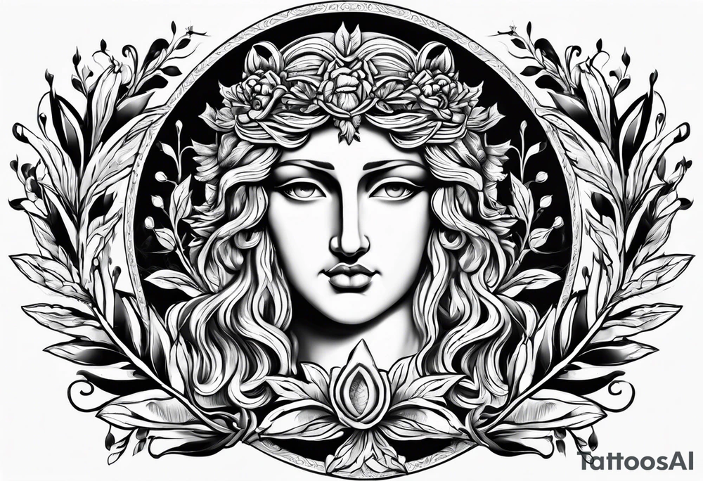 Full Greek with a laurel wreath in the middle tattoo idea