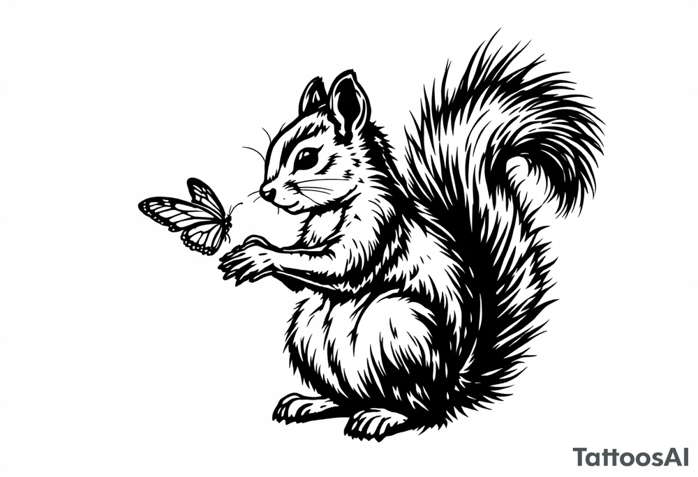 A Squirrel with a butterfly in hands tattoo idea
