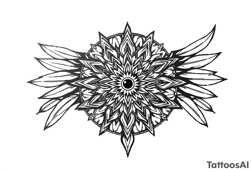 big spiritual feather indian mandala shaman tattoo idea