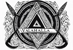 Valhalla 
Sword shield valknut  axe fire tattoo idea