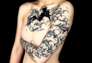 Celestial swirling tumultuous intergalactic space clouds flowing like wispy smoke tattoo idea