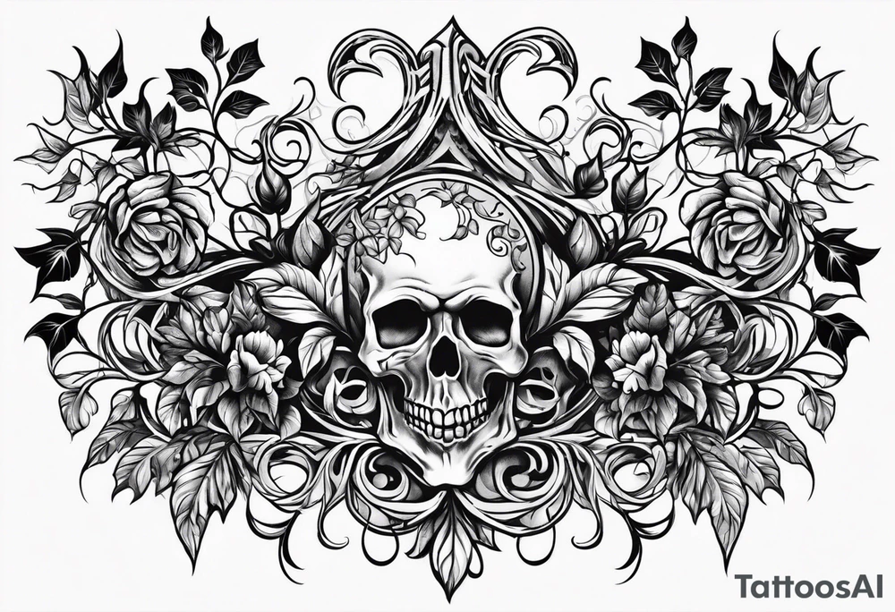 Leafy vines with grave tattoo idea