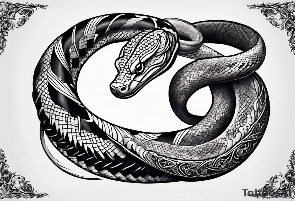Black snake and white snake wrestling tattoo idea