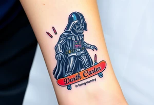 Darth Vader skateboarding > bullets > in loving memory > colors
skateboard words "Darth Carter"
add date 12/29/88-01/06/24 tattoo idea