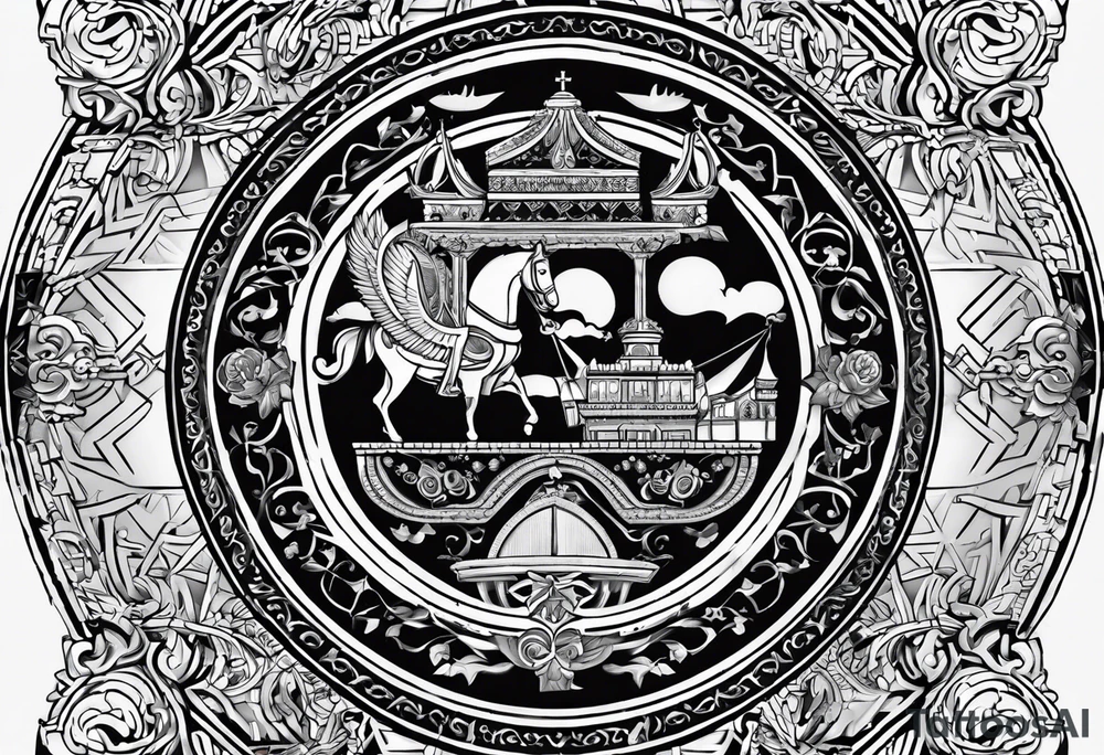 Crate a forearm tattoo. Theme is the byzantine empire. Include byzantine iconography, haha Sophia, Constantinople, famous emperors like justinian, Constantine, basil and eeference to the byzantine army such as heavy calvary cataphracts. tattoo idea