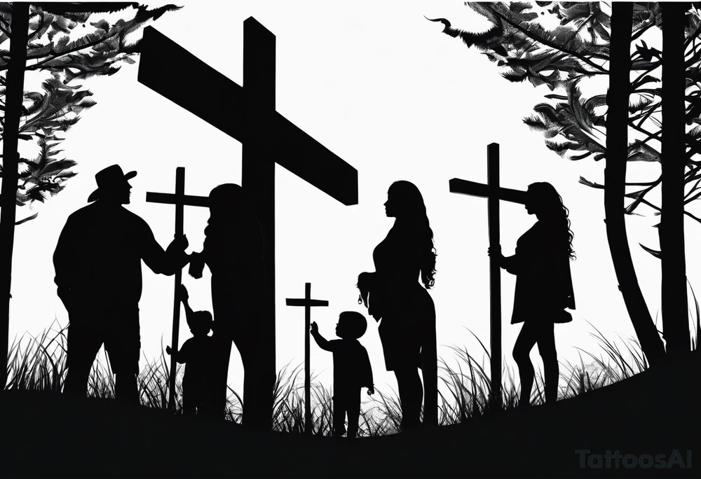Pacific Northwest
Mexican American inspiration. Silhouette of Family of four. Add faith and God, Crosses tattoo idea