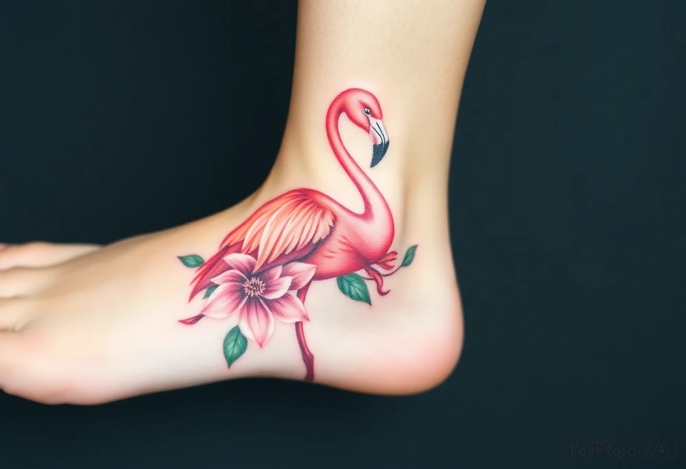 Flamingo with flower tattoo idea