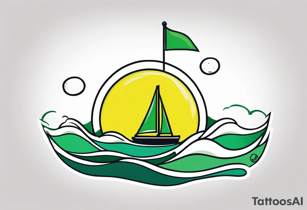 A lemon-Buoy with a green leaf-flag bobs on choppy waves tattoo idea