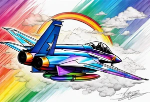 Fighter jet flying through rainbow tattoo idea
