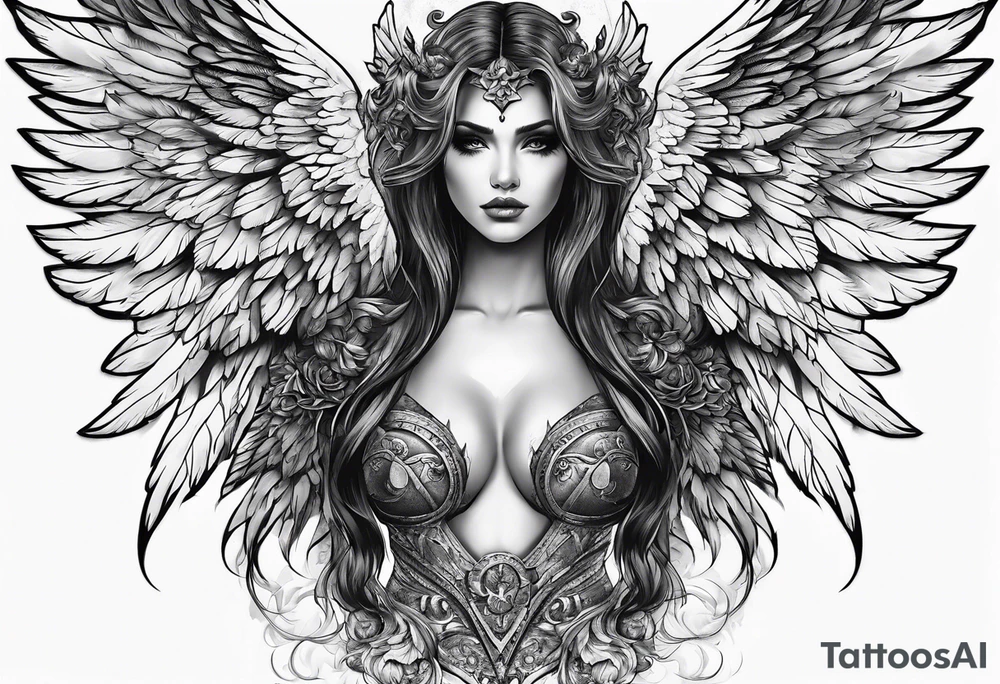 half angel half death wings open tattoo idea