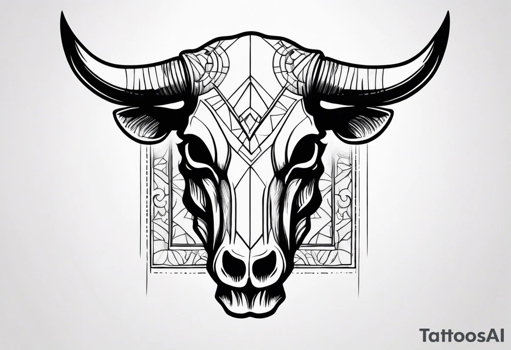 skull of a bull with a line frame, realistic tattoo idea