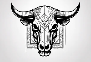 skull of a bull with a line frame, realistic tattoo idea