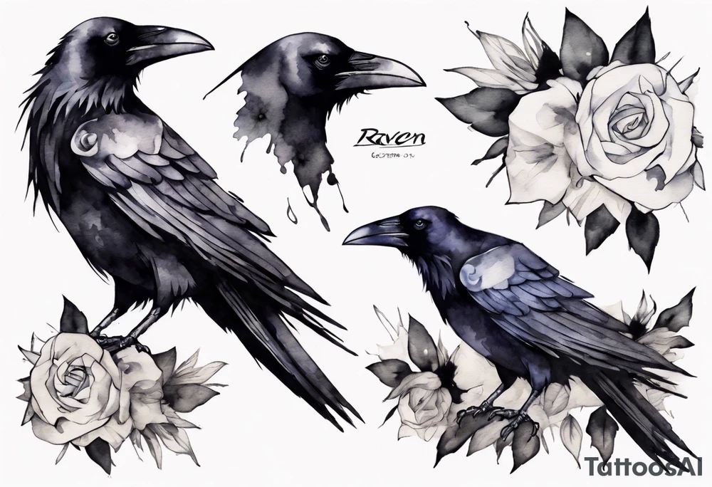 raven wearing a white corsage tattoo idea