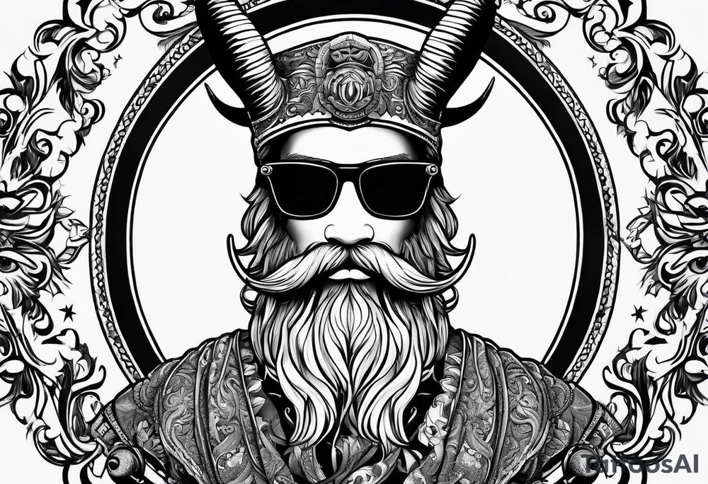 capricorn with beard and sunglasses tattoo idea