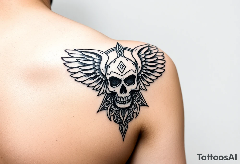 Create a mexican Aztec tattoo with life and death as the theme for the inner bicep. None of what your creating is what im looking for. No wings tattoo idea