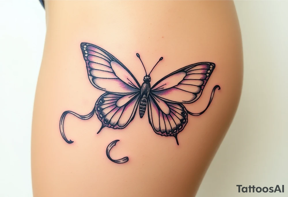 ethereal butterfly with flowing silk ribbons in moonlight tattoo idea