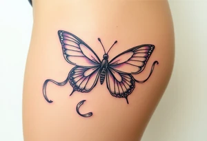 ethereal butterfly with flowing silk ribbons in moonlight tattoo idea