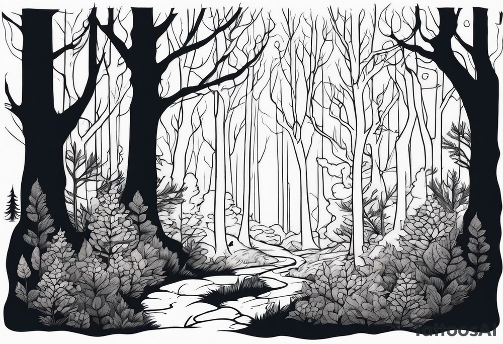 Enchanted forest transitioning to a haunted forest tattoo idea