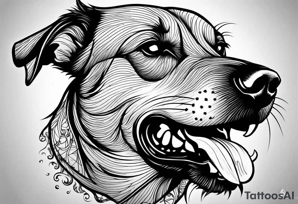 Create aggressive, vicious dog, maybe with some blood coming out of his mouth and saliva. Make it a drawing and use the image of reference. I am going to add. tattoo idea