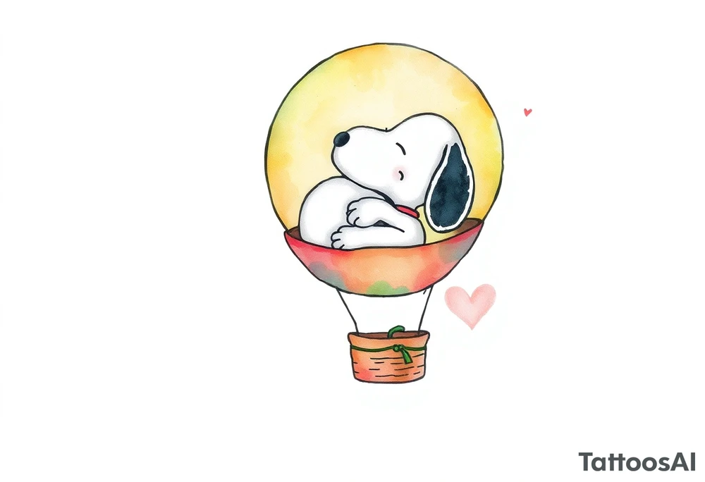 Peanuts snoopy sleeping on hot air balloon tattoo idea