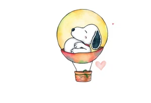 Peanuts snoopy sleeping on hot air balloon tattoo idea