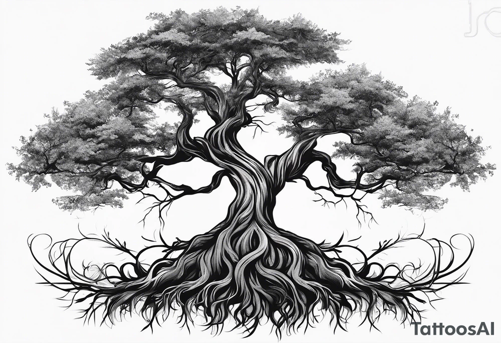 A tree with roots, where the roots have the Last Name Blanco intertwined. tattoo idea