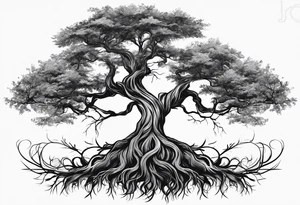A tree with roots, where the roots have the Last Name Blanco intertwined. tattoo idea