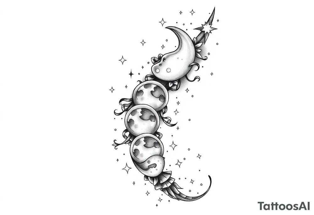 things to add on to a spine tattoo with moon and stars very dainty 3 moons and more details please tattoo idea