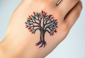 Vibrant tree of life Jamaican and Irish colours tattoo idea