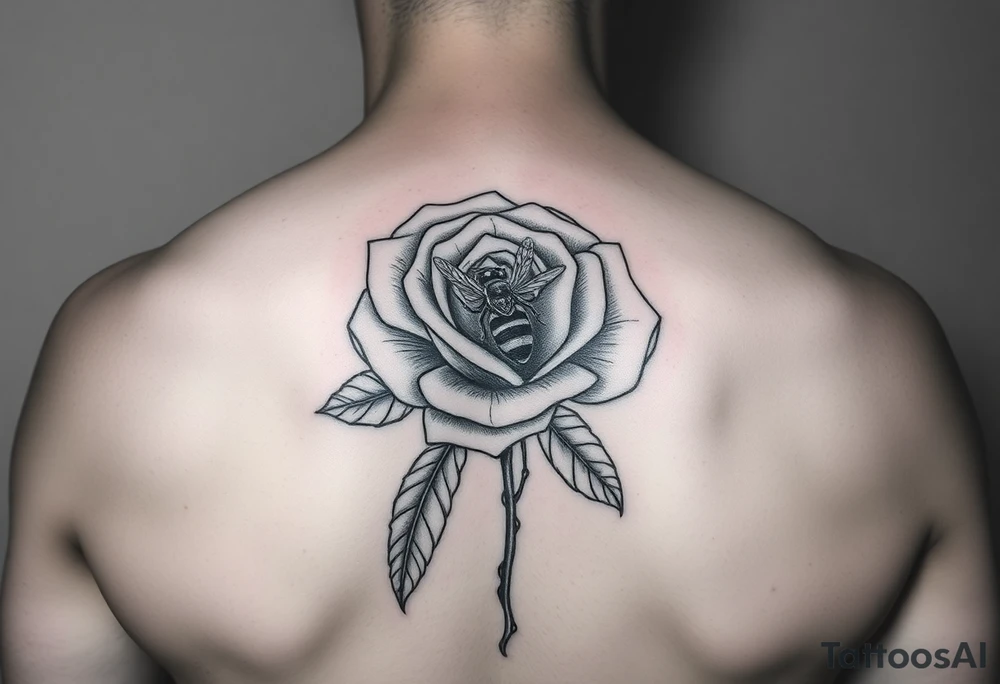 Make a color tattoo with a closed rose and a bee on it. Add a feather falling from it and put Consuelo LOPEZ as the stem. Close the rose & make it in color tattoo idea