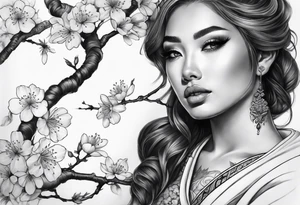 Samari with cherry blossom sleeve tattoo idea