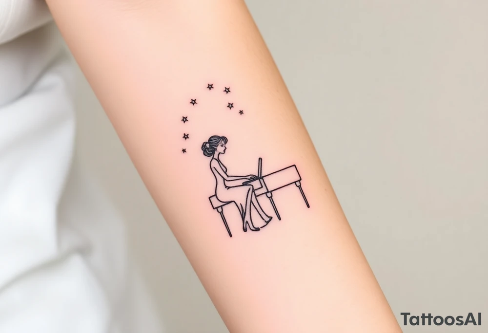 woman playing piano under the stars tattoo idea