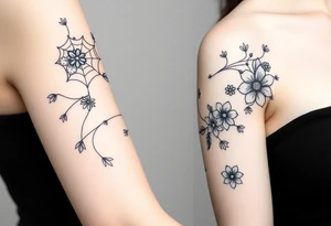 spiderweb with heart and flowers tattoo idea