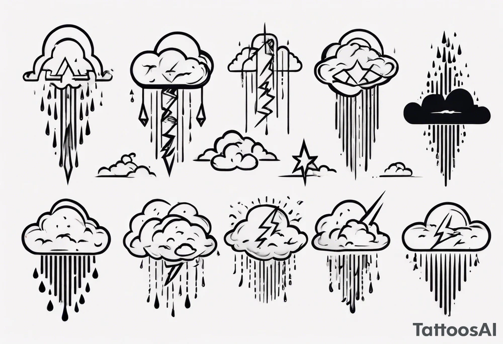 a cloud with rain and thunder tattoo idea