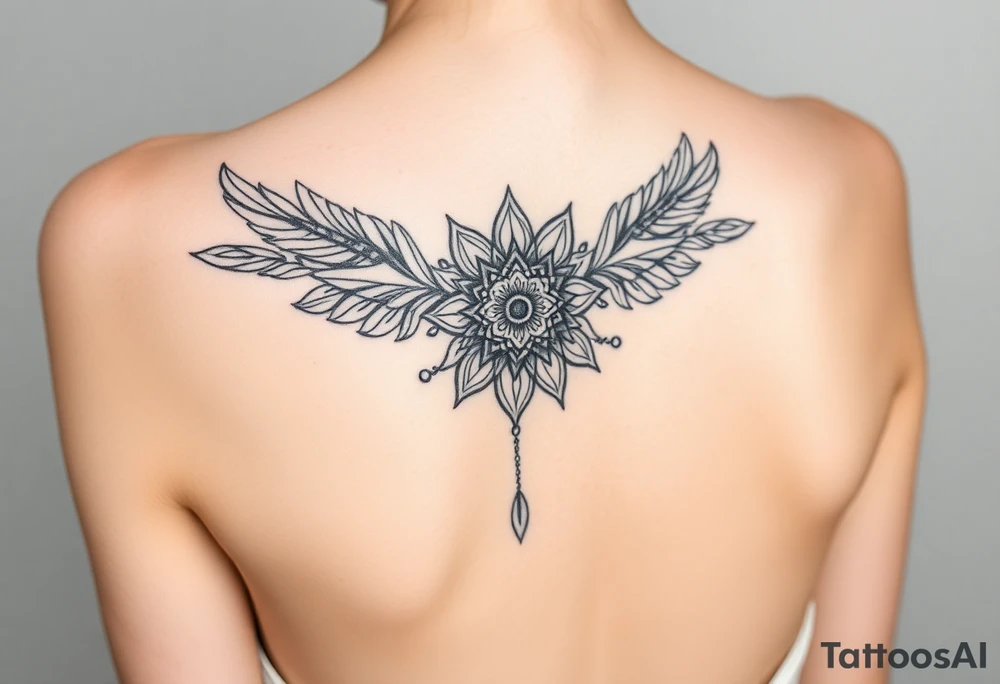 spiritual feathers ornamental mandala shaman tattoo idea